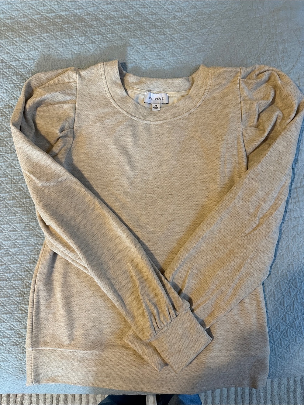 Evereve Women's Heather Oatmeal Puff-Sleeve Crewneck Sweater